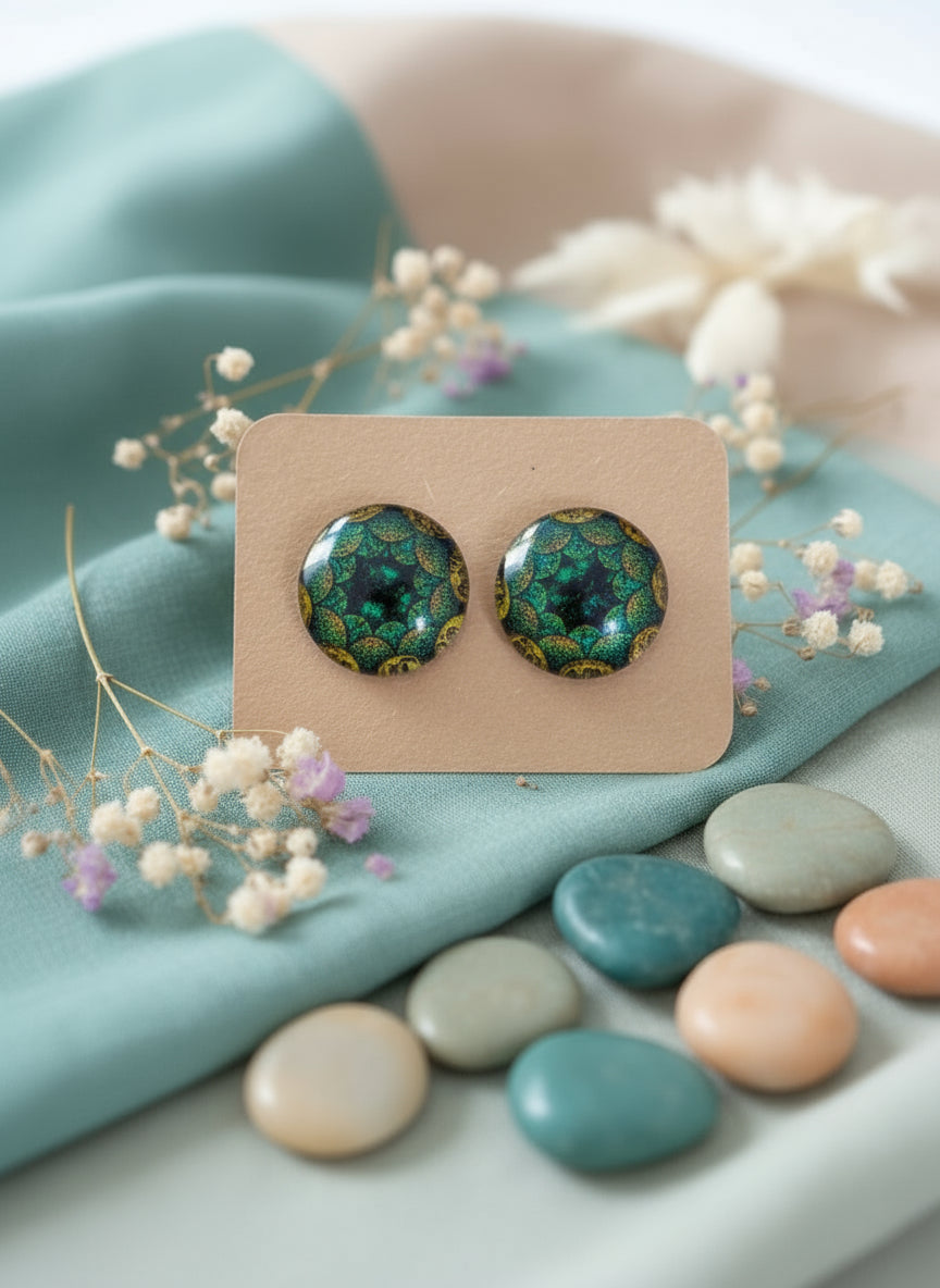 Cabochon Earring with Mandala