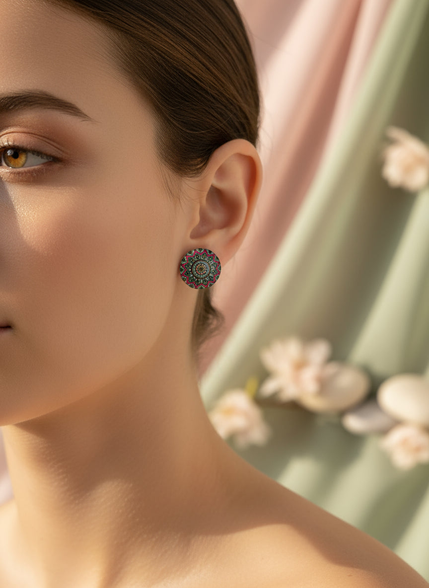 Cabochon Earring with Mandala