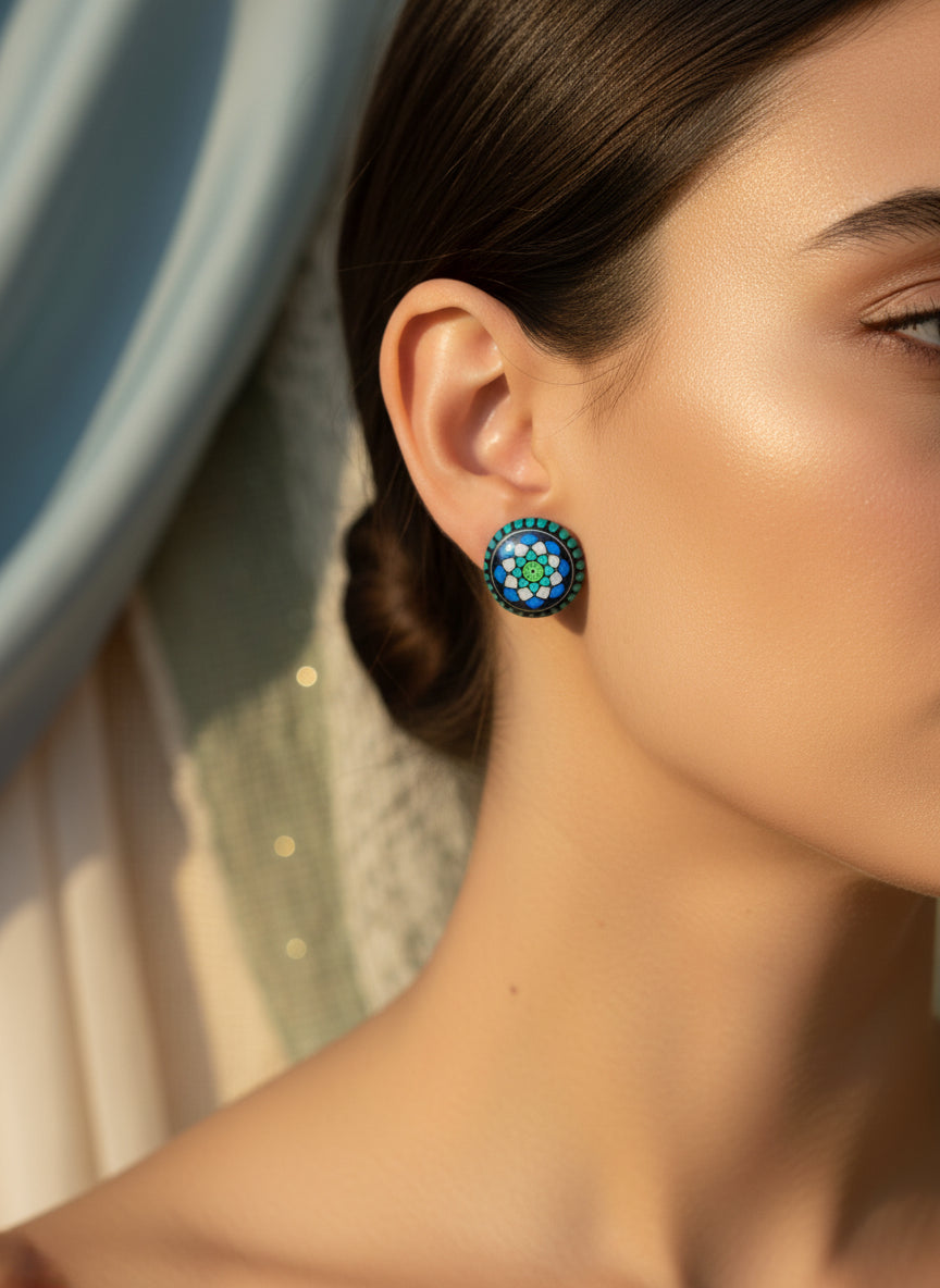 Cabochon Earring with Mandala