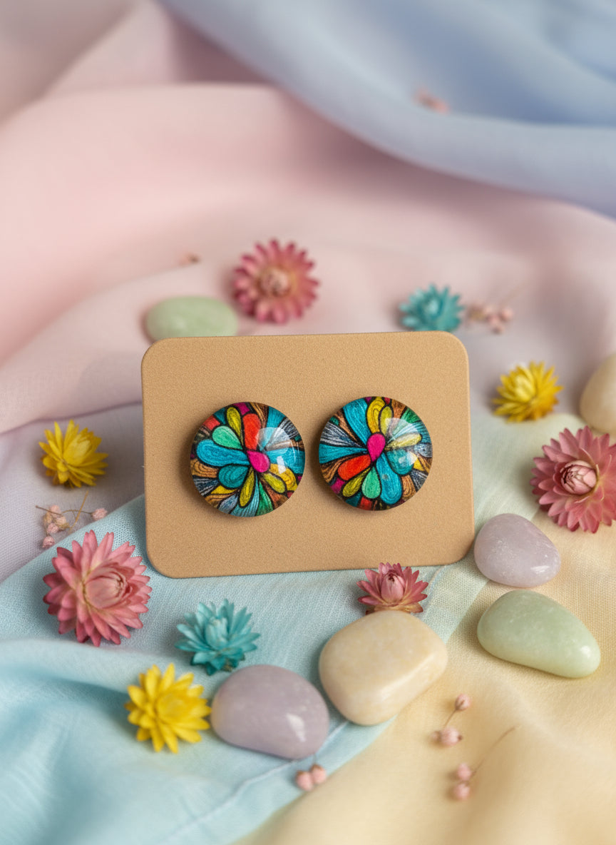 Cabochon Earring with Mandala
