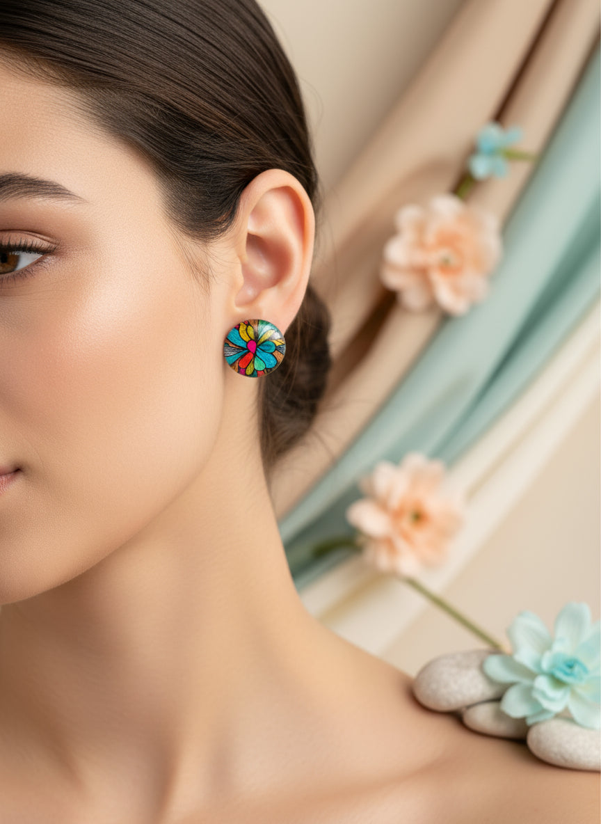 Cabochon Earring with Mandala