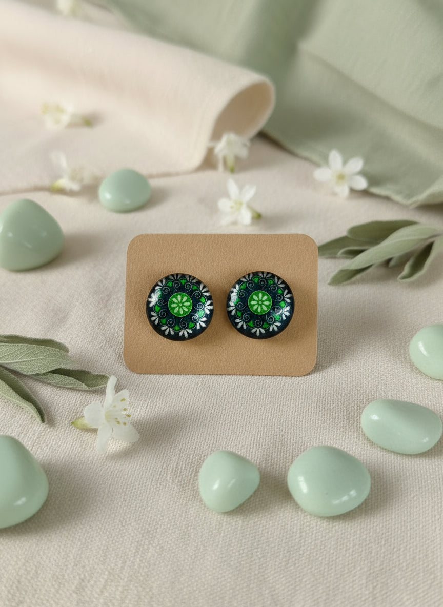 Cabochon Earring with Mandala