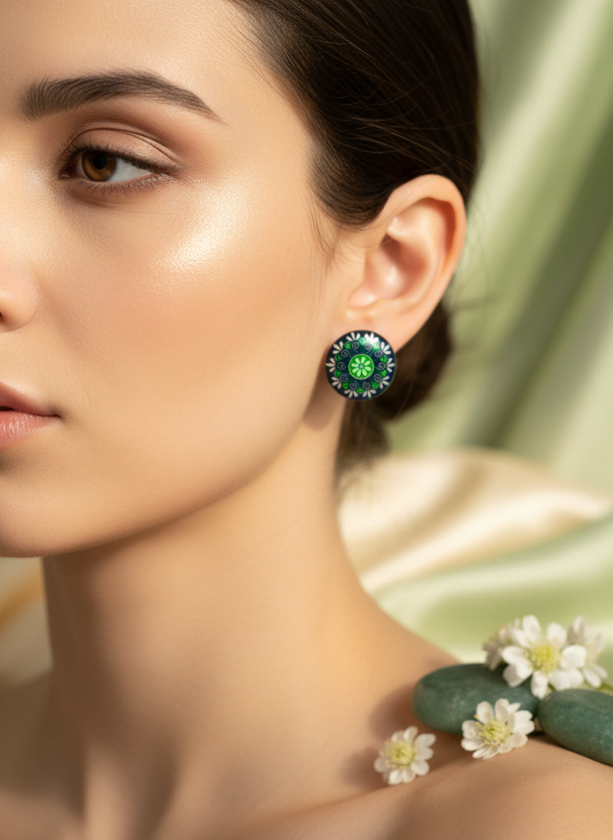 Cabochon Earring with Mandala