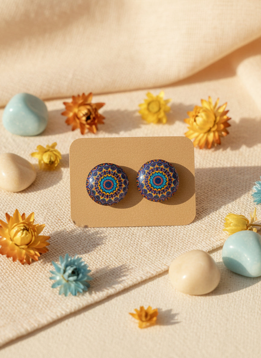 Cabochon Earring with Mandala