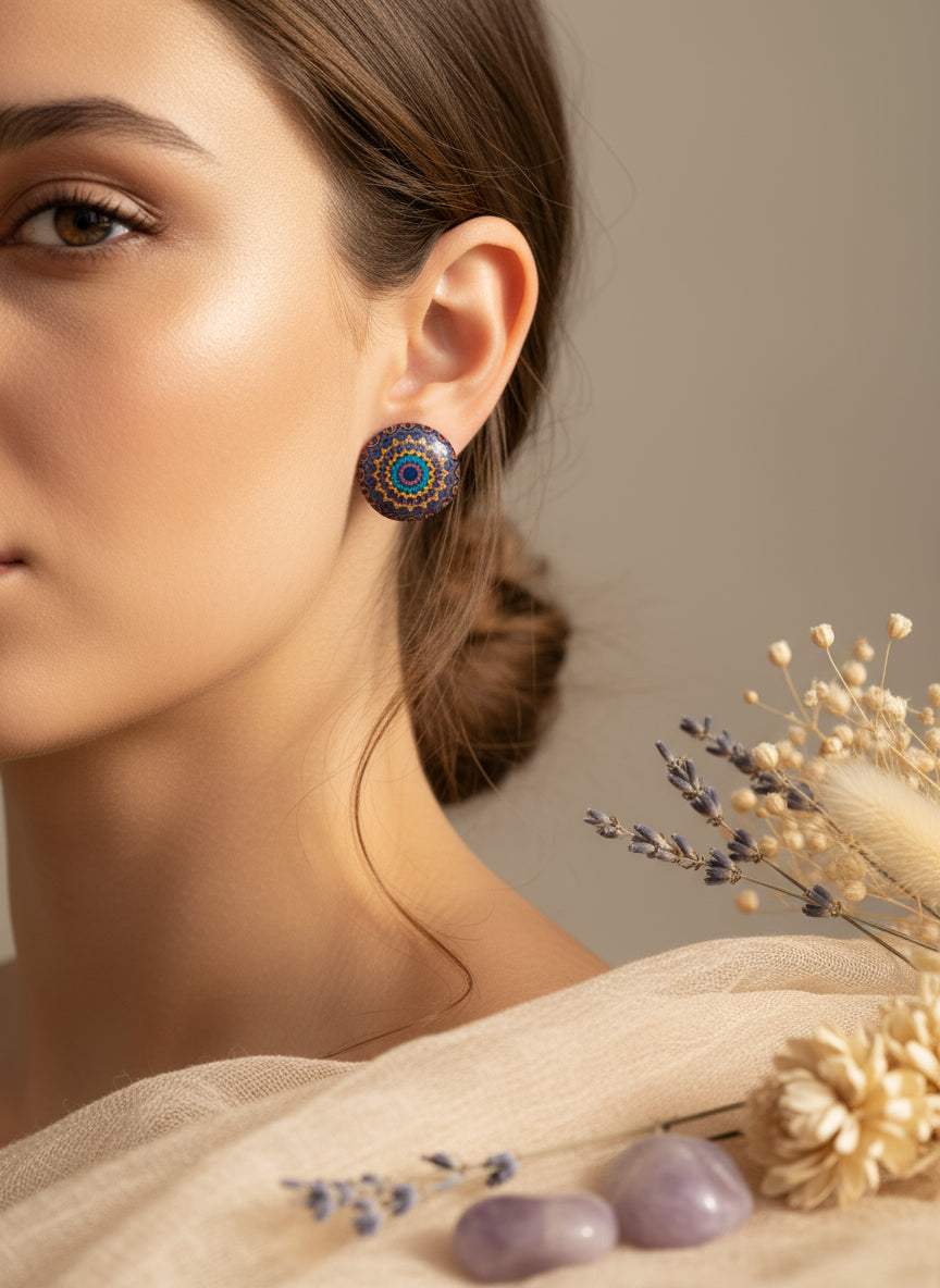 Cabochon Earring with Mandala