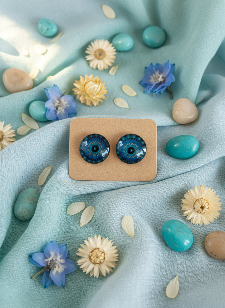 Cabochon Earring with Mandala