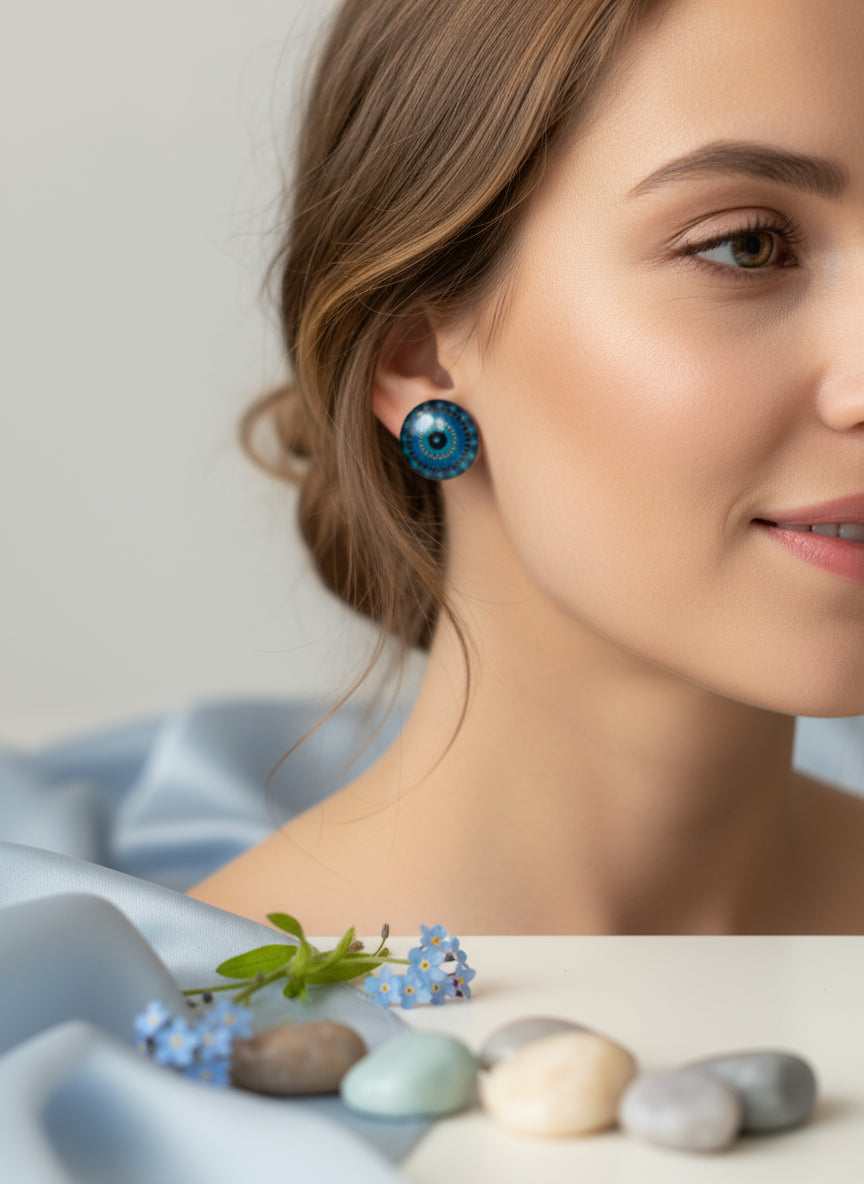 Cabochon Earring with Mandala