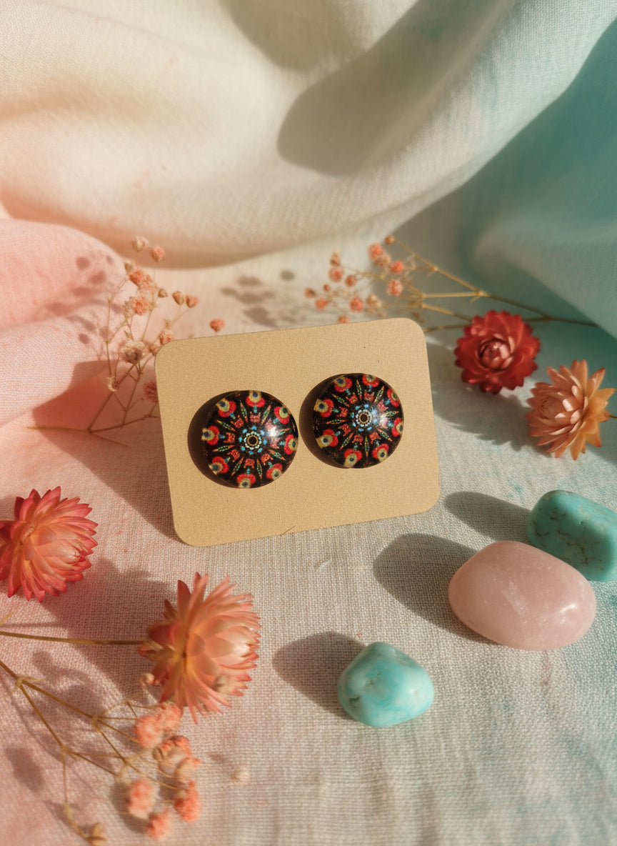 Cabochon Earring with Mandala