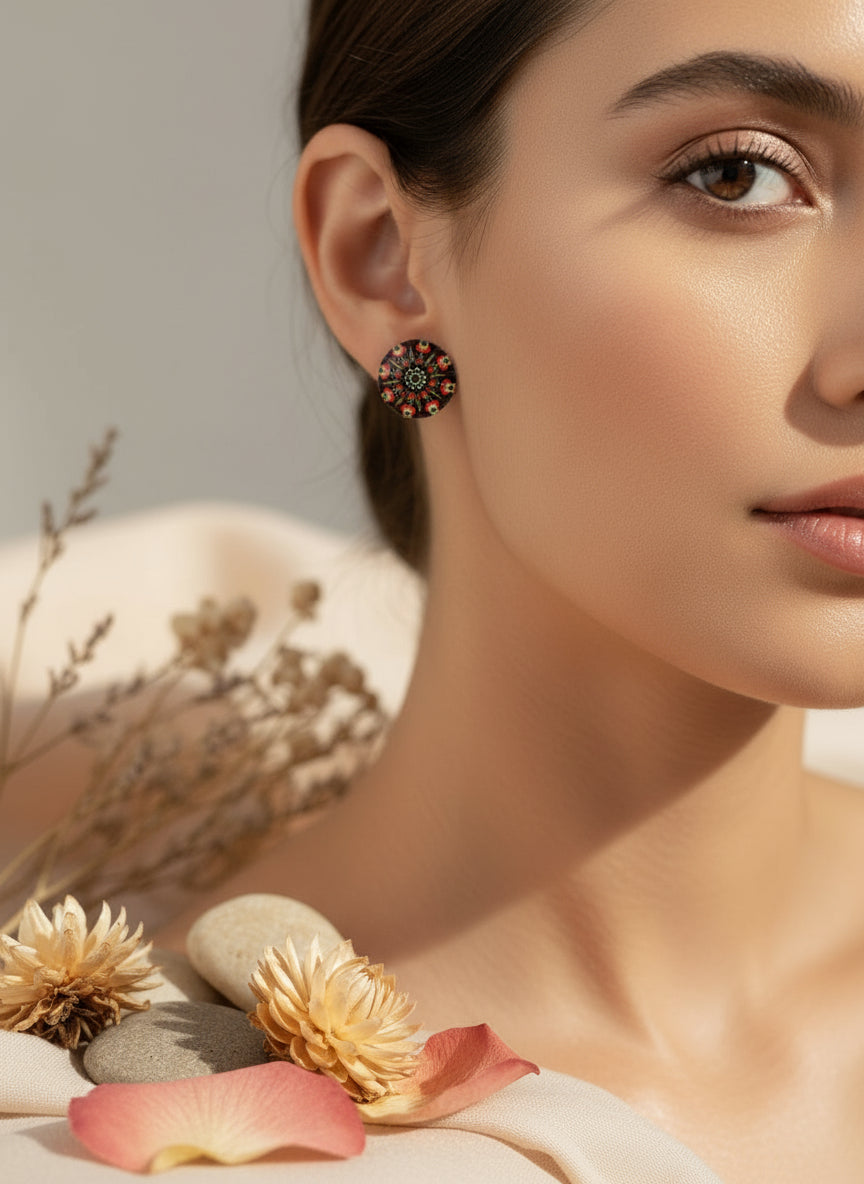 Cabochon Earring with Mandala