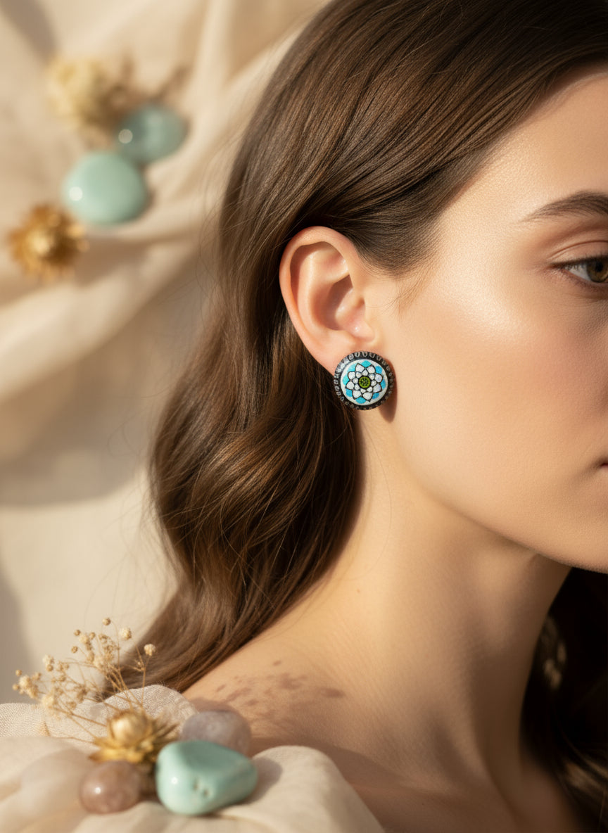 Cabochon Earring with Mandala