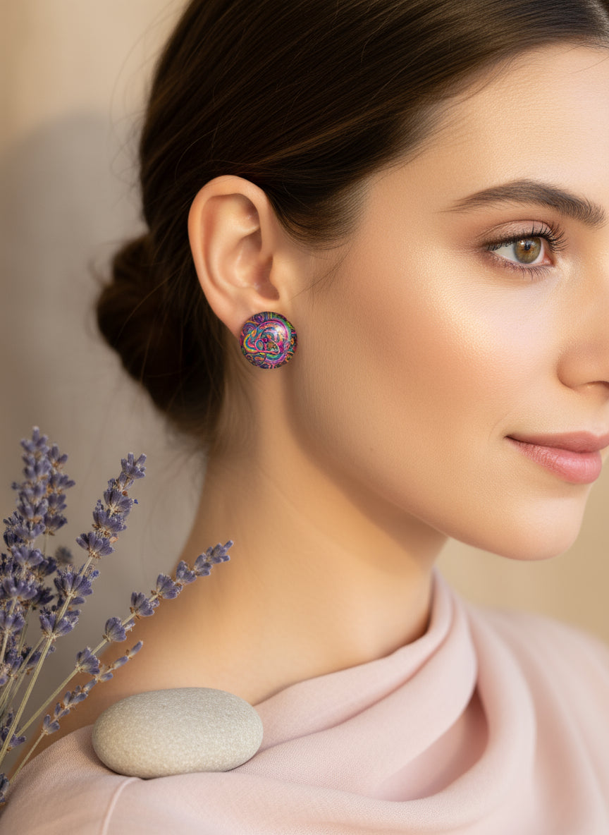 Cabochon Earring with Mandala