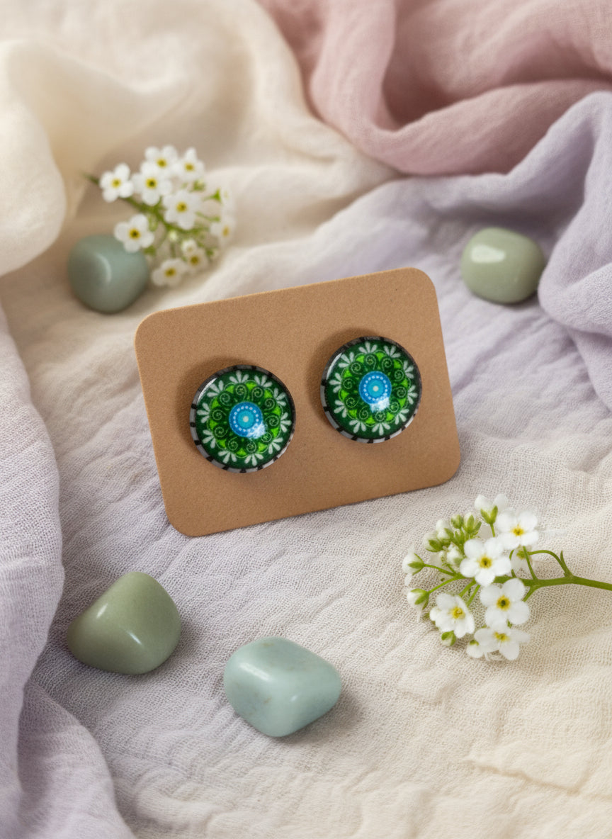 Cabochon Earring with Mandala