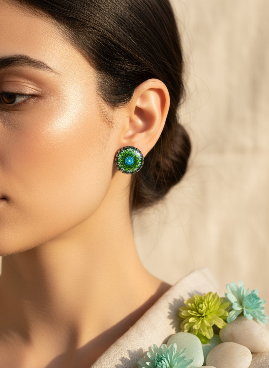 Cabochon Earring with Mandala