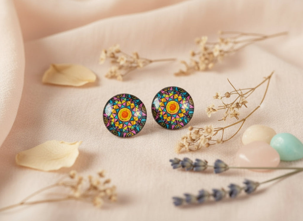 Cabochon Earring with Mandala