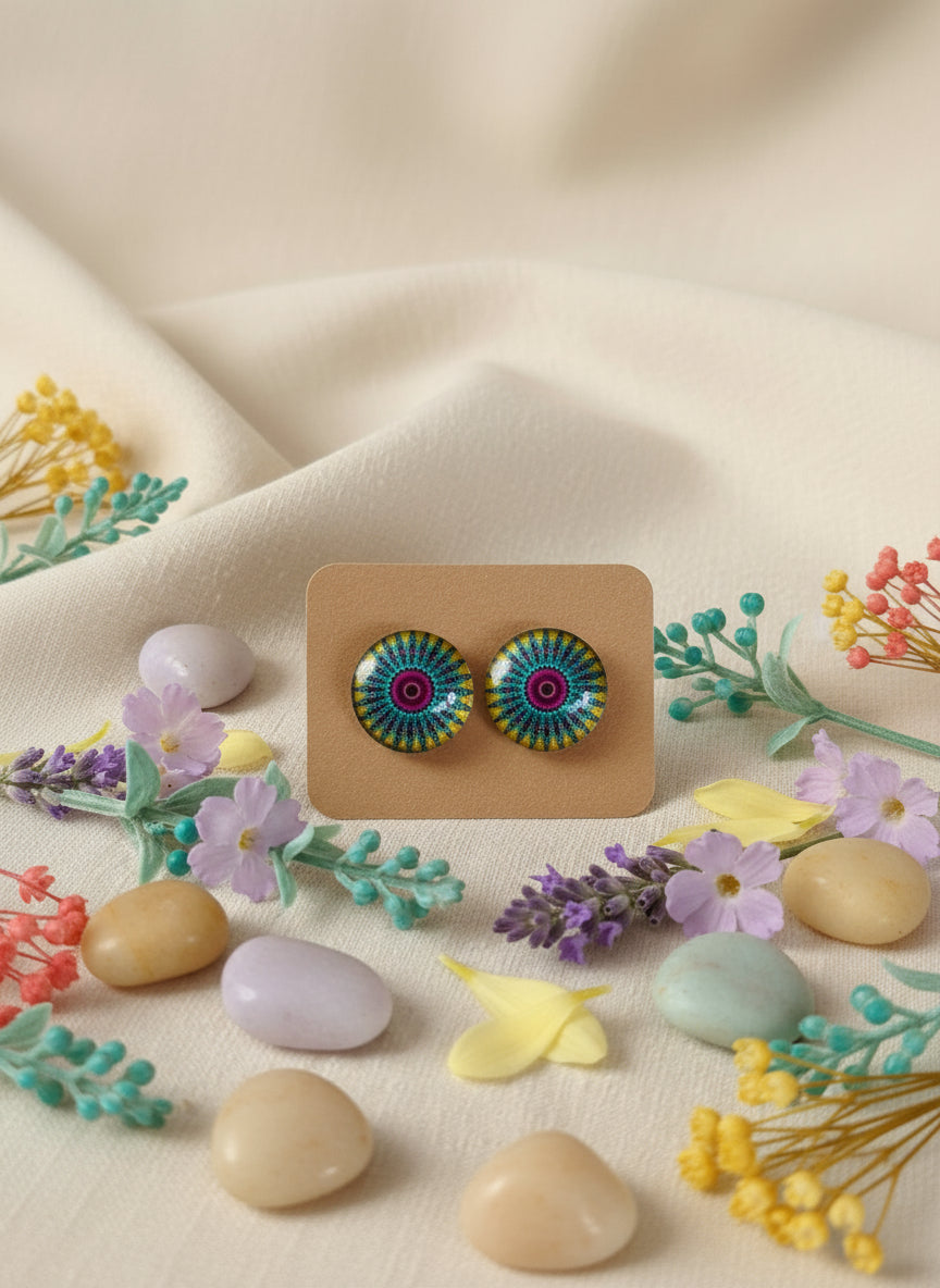 Cabochon Earring with Mandala