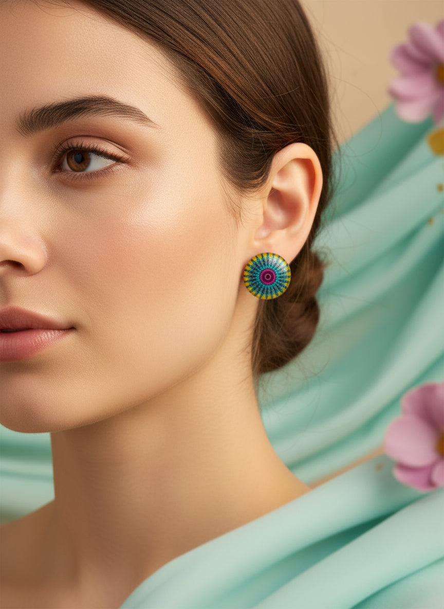 Cabochon Earring with Mandala