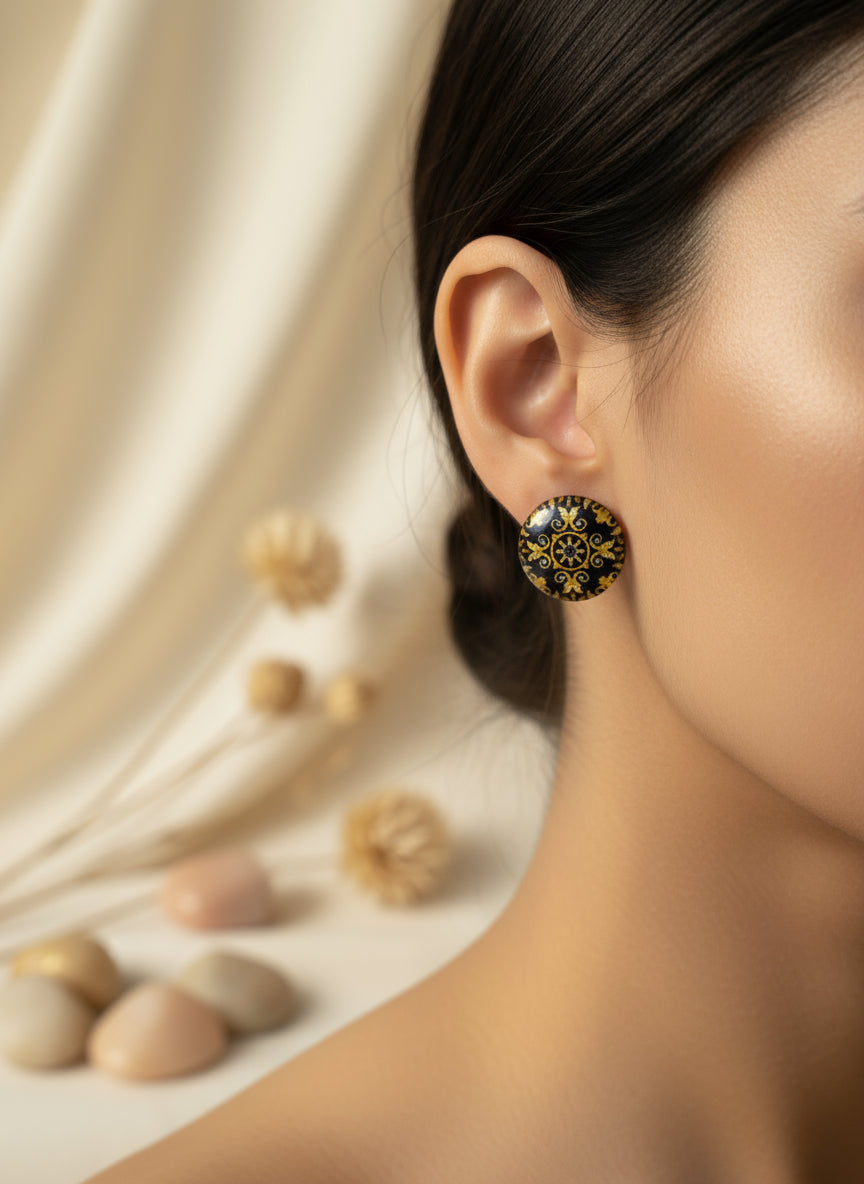 Cabochon Earring with Mandala