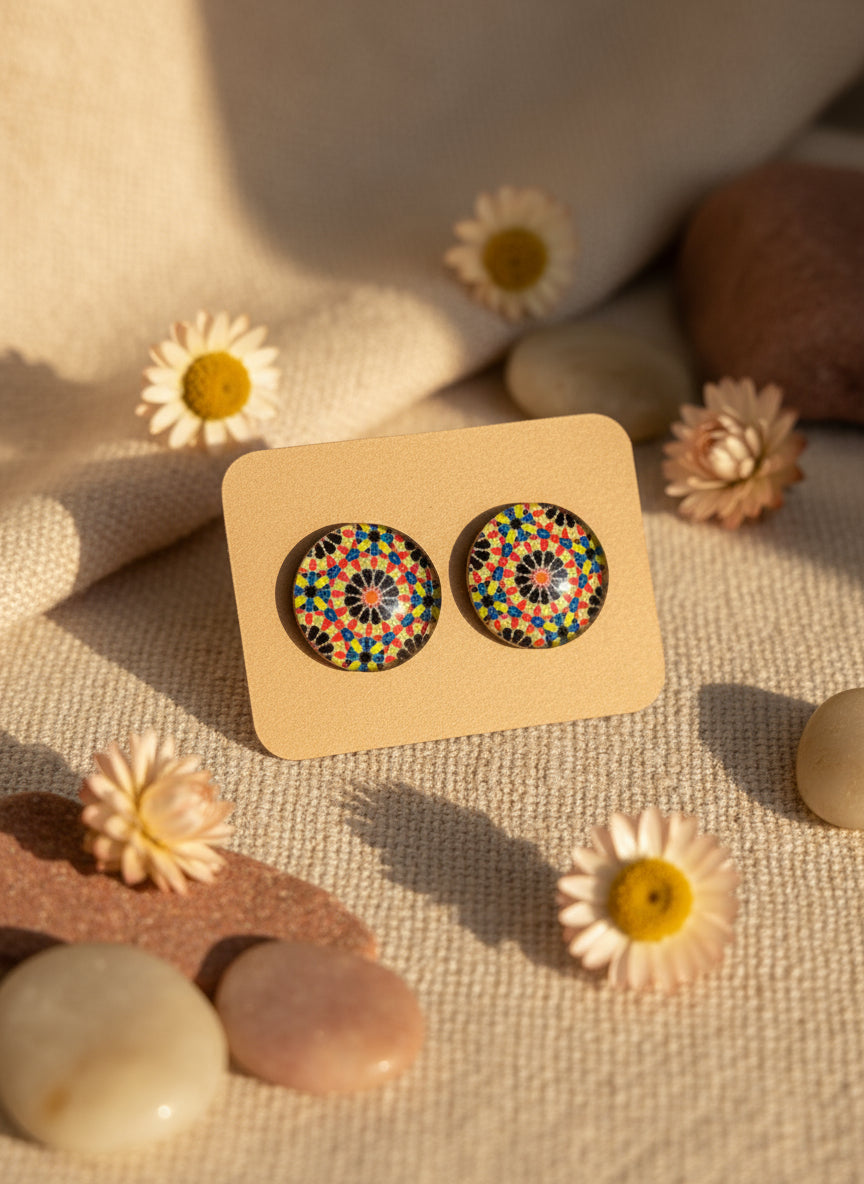 Cabochon Earring with Mandala