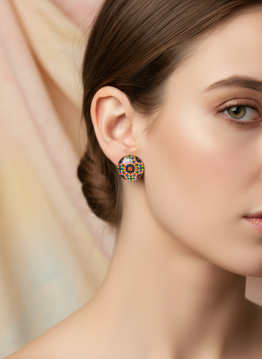 Cabochon Earring with Mandala