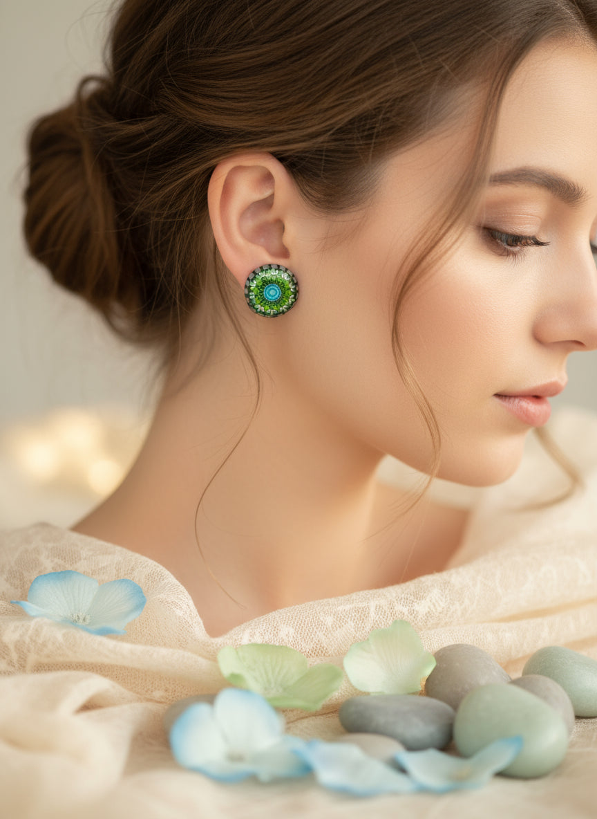 Cabochon Earring with Mandala