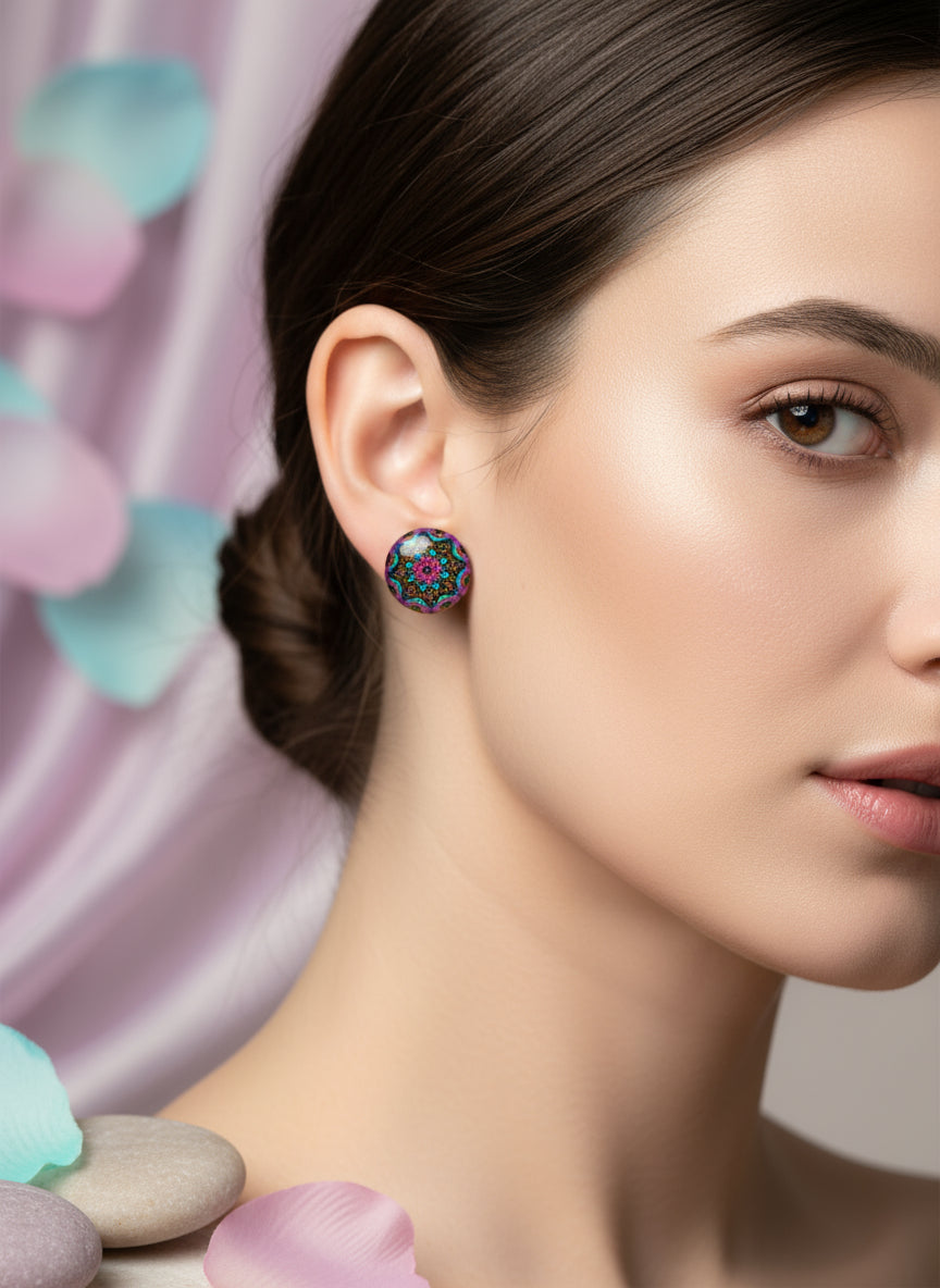 Cabochon Earring with Mandala