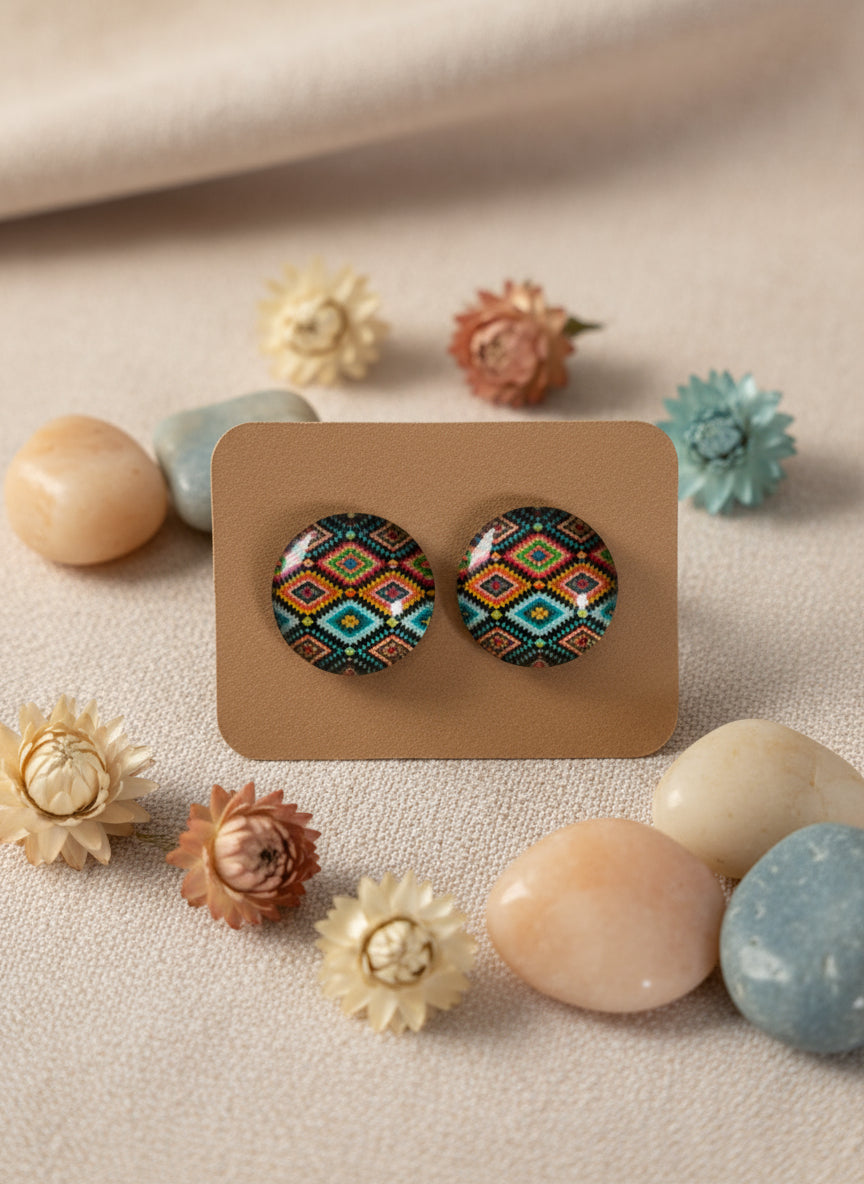 Cabochon Earring with Mandala