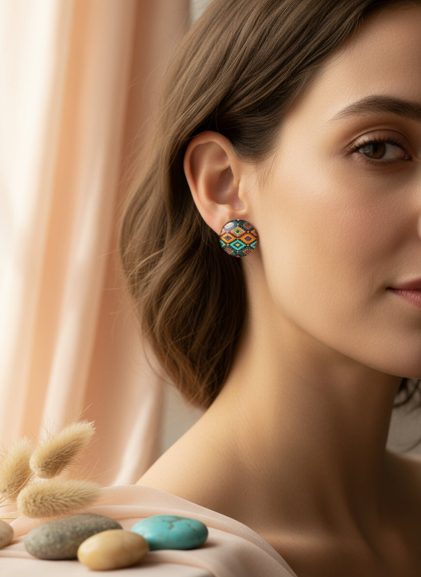 Cabochon Earring with Mandala