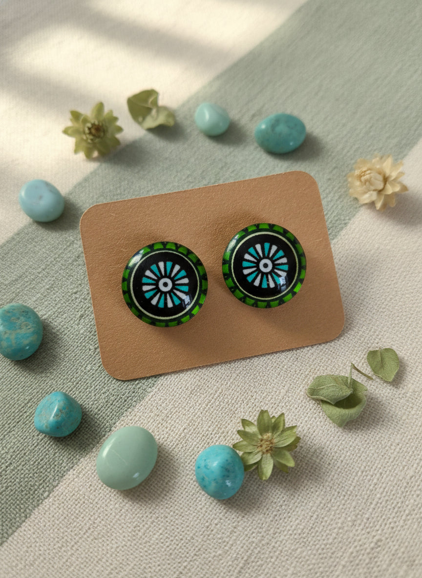 Cabochon Earring with Mandala