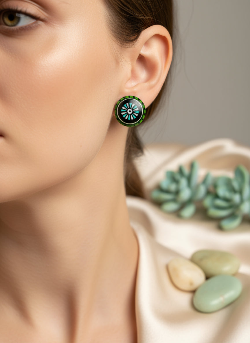 Cabochon Earring with Mandala