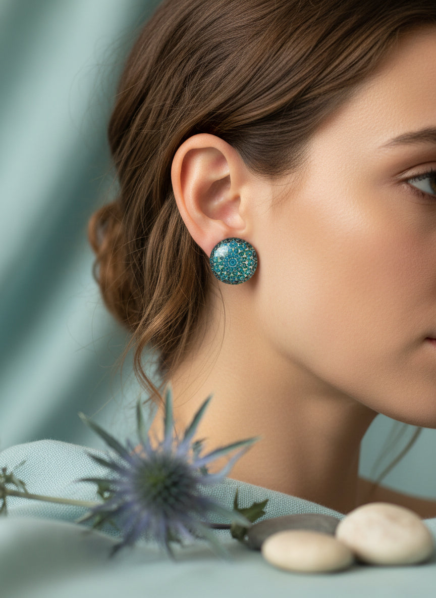 Cabochon Earring with Mandala