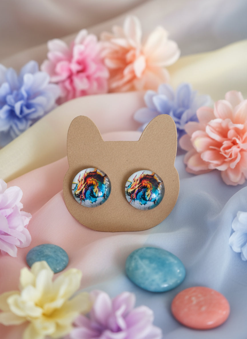 Cabochon Mystical Earring with Dragon