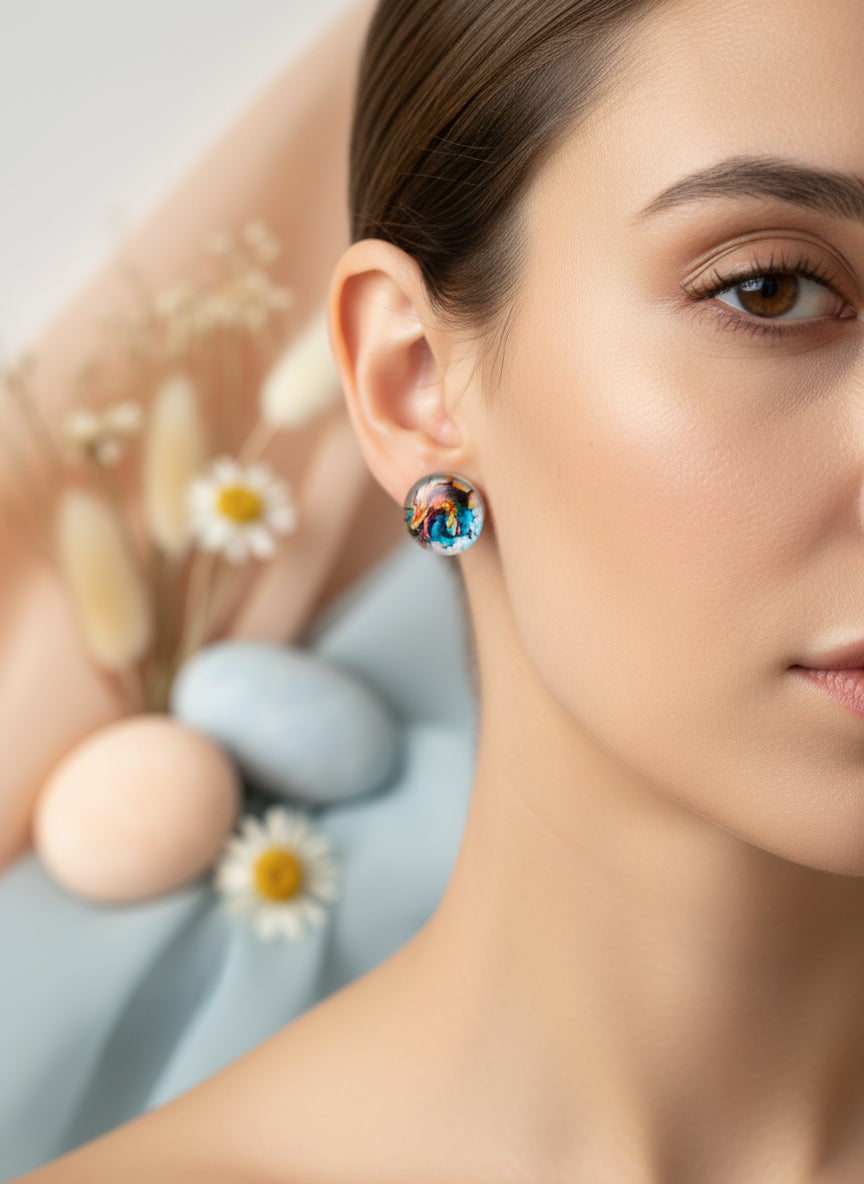 Cabochon Mystical Earring with Dragon