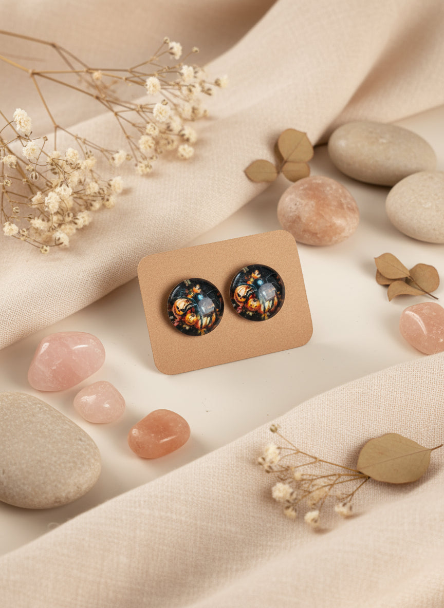 Cabochon Mystical Earring with Dragon