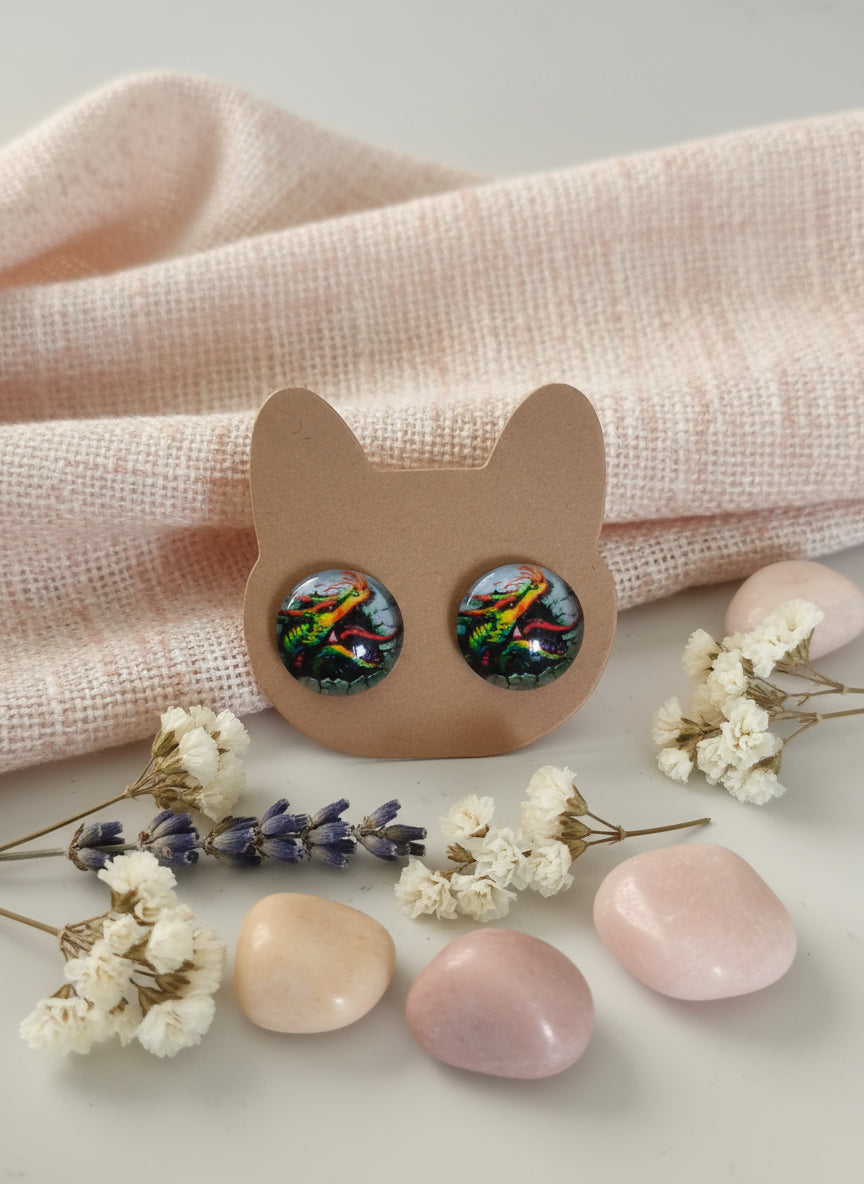 Cabochon Mystical Earring with Dragon