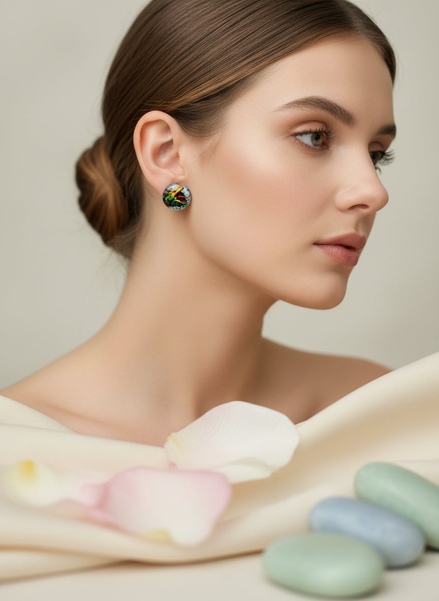 Cabochon Mystical Earring with Dragon