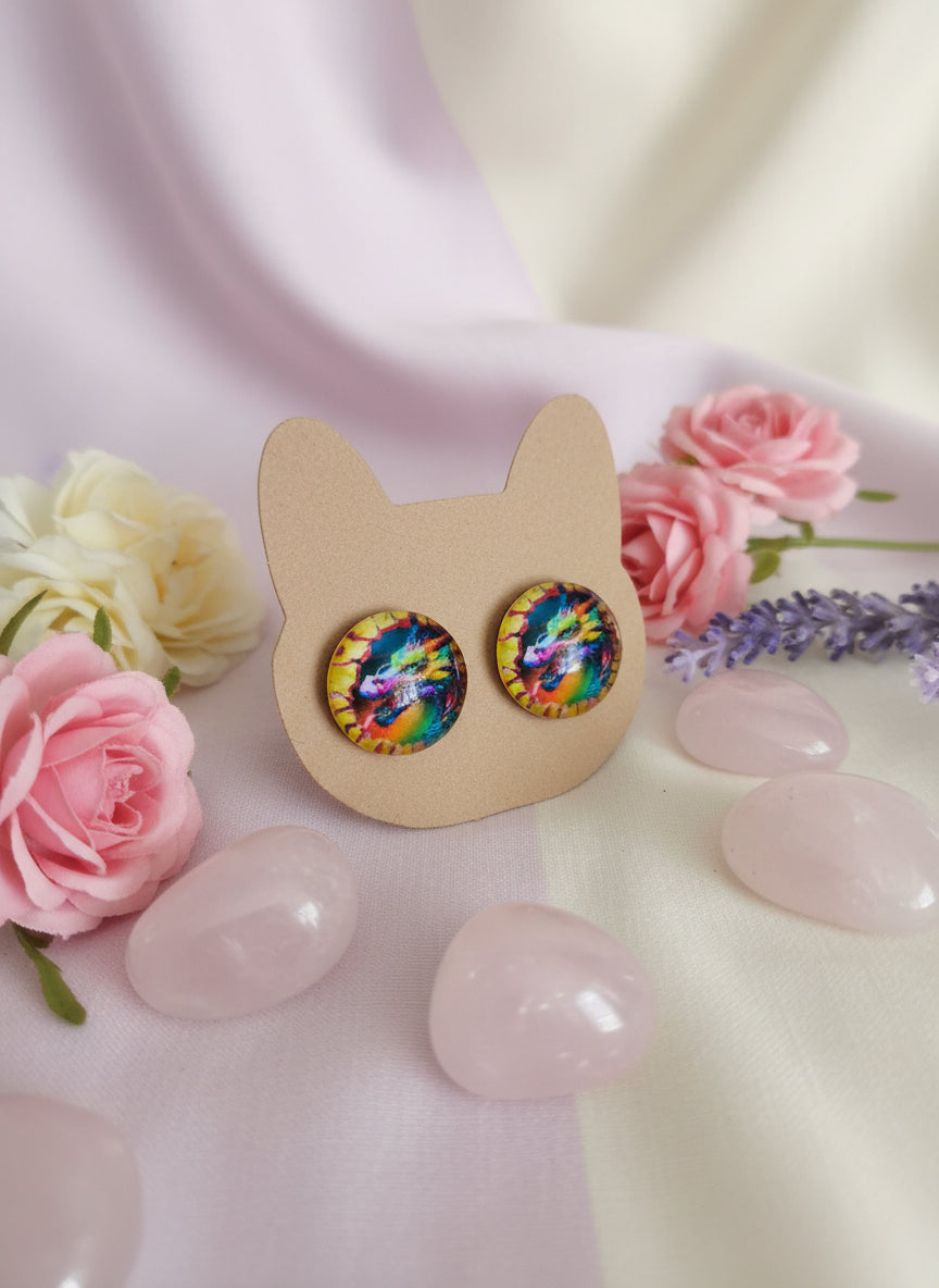 Cabochon Mystical Earring with Dragon