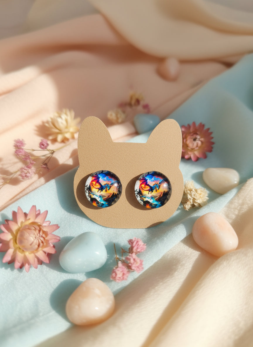 Cabochon Mystical Earring with Dragon