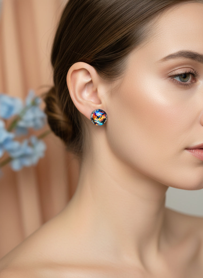 Cabochon Mystical Earring with Dragon