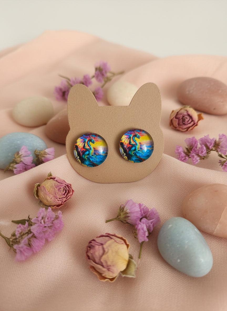 Cabochon Mystical Earring with Dragon