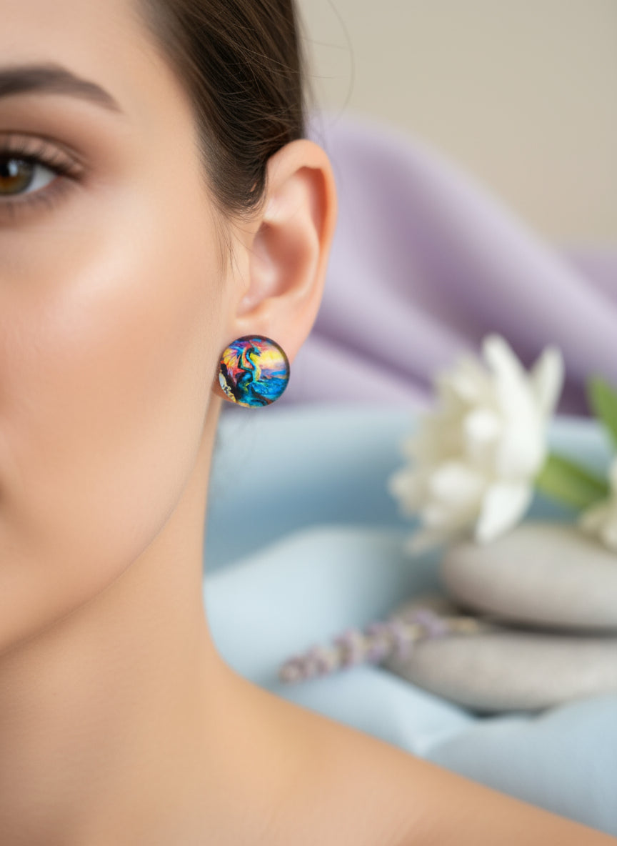 Cabochon Mystical Earring with Dragon