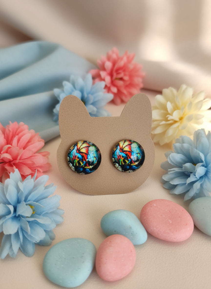 Cabochon Mystical Earring with Dragon