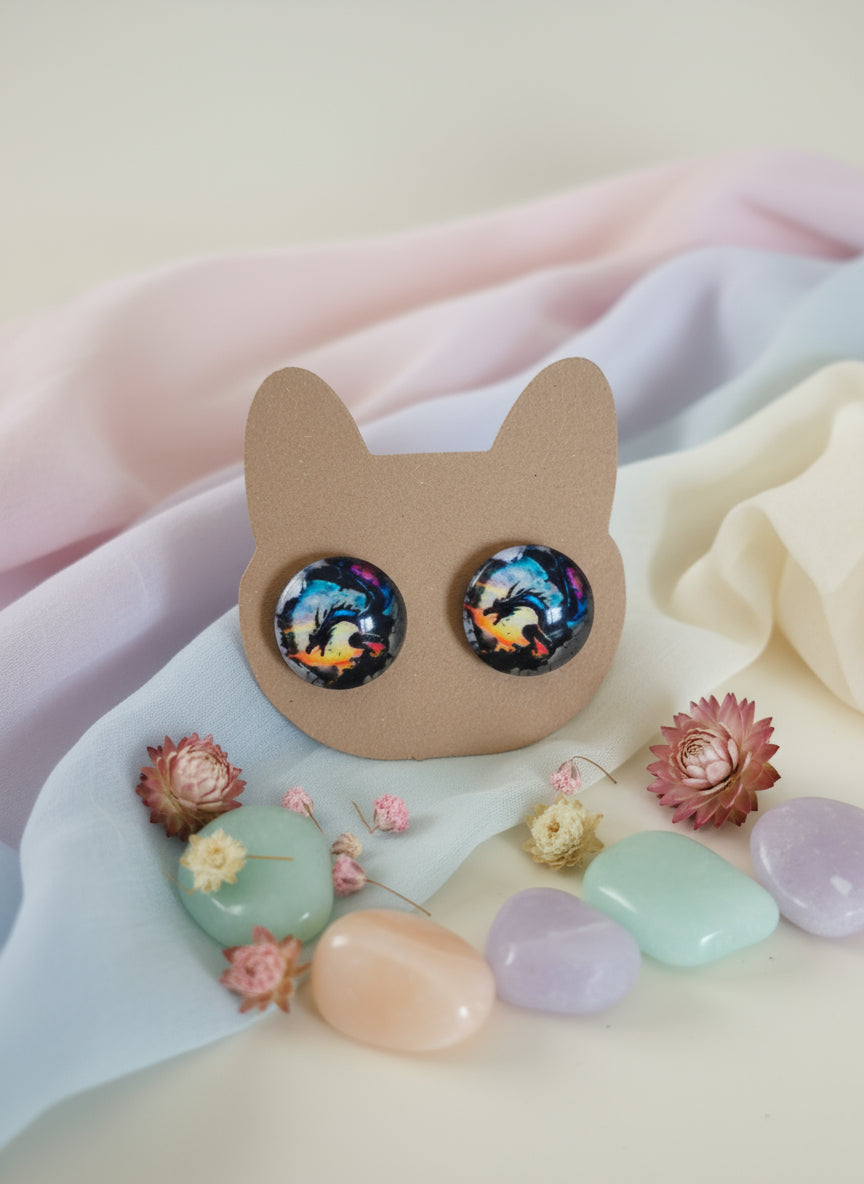 Cabochon Mystical Earring with Dragon