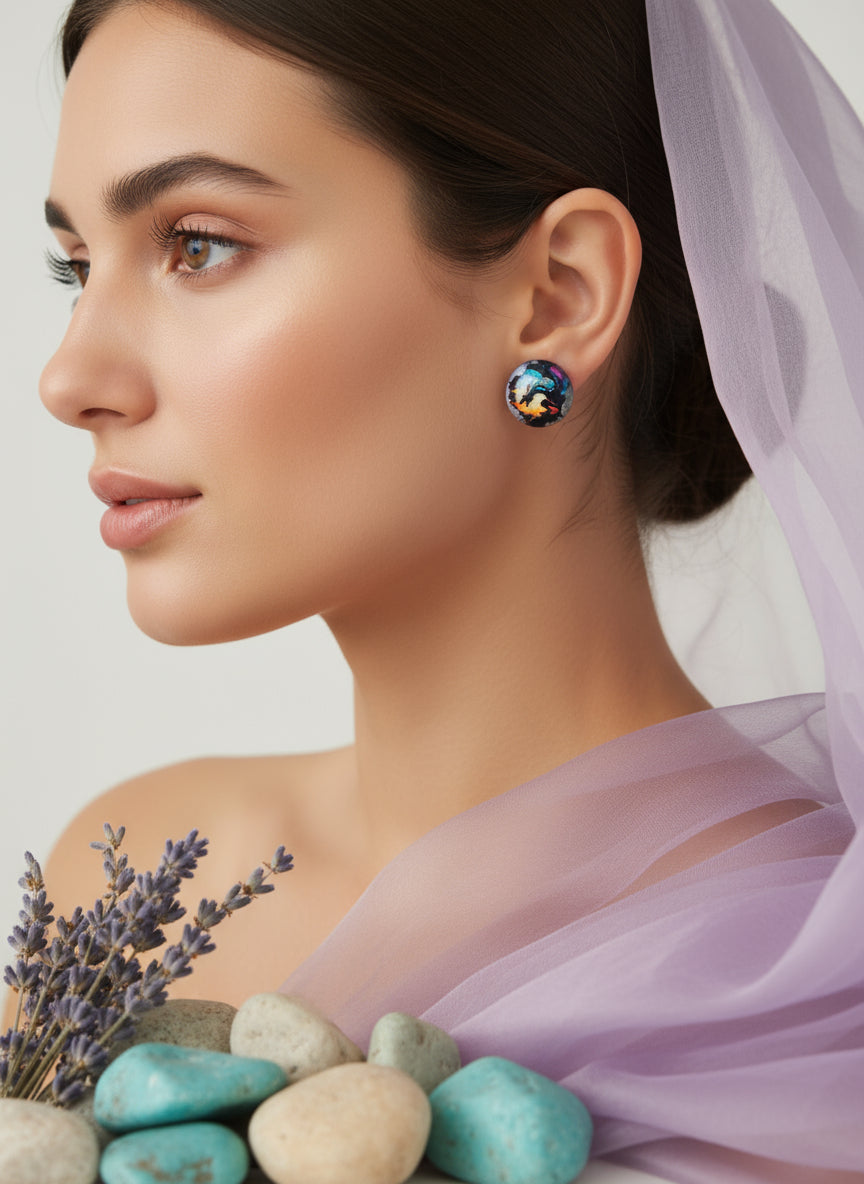 Cabochon Mystical Earring with Dragon