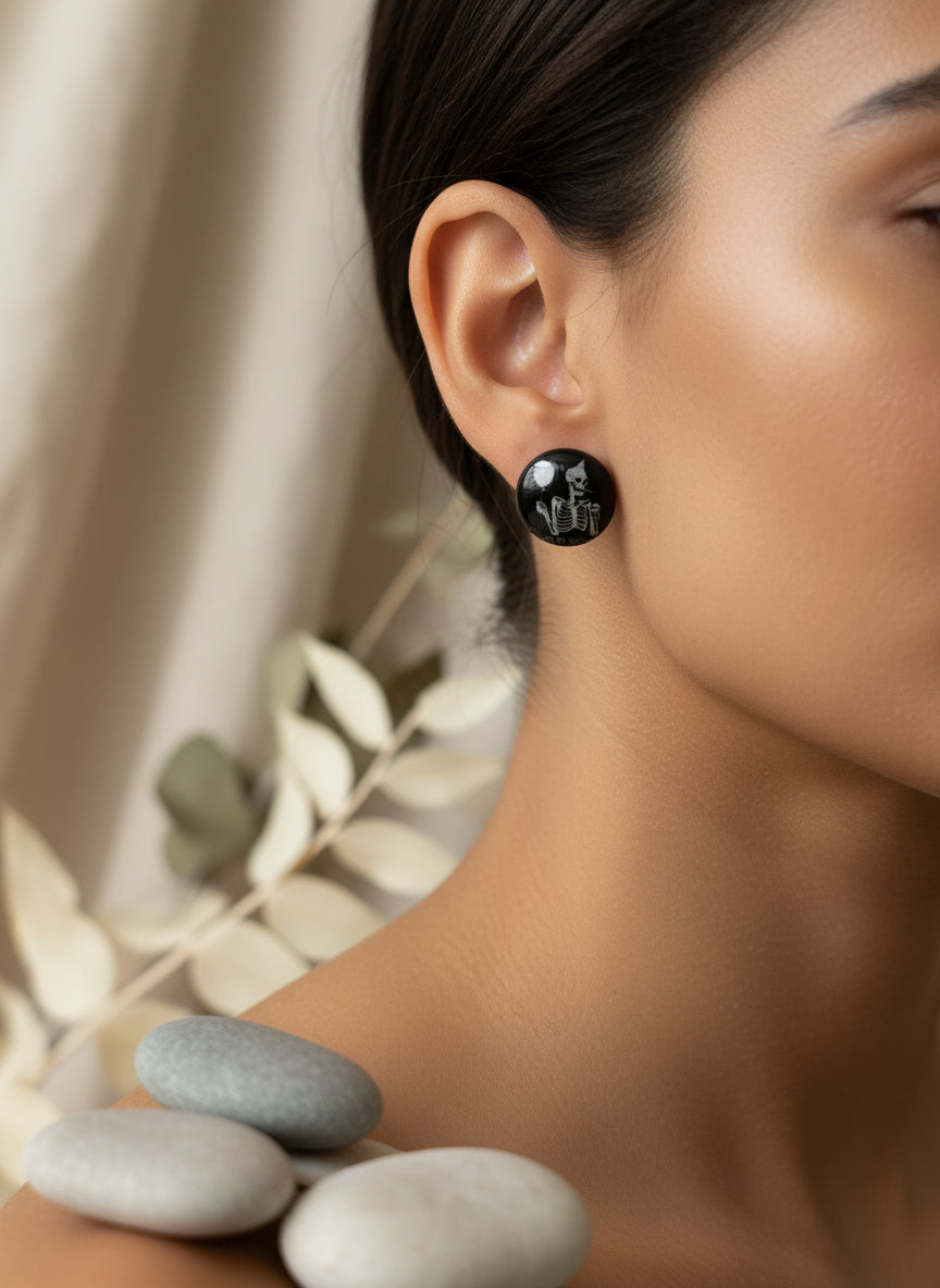 Cabochon Mystical Earring with Skull