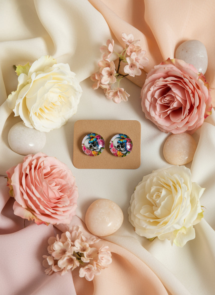 Cabochon Mystical Earring with Skull