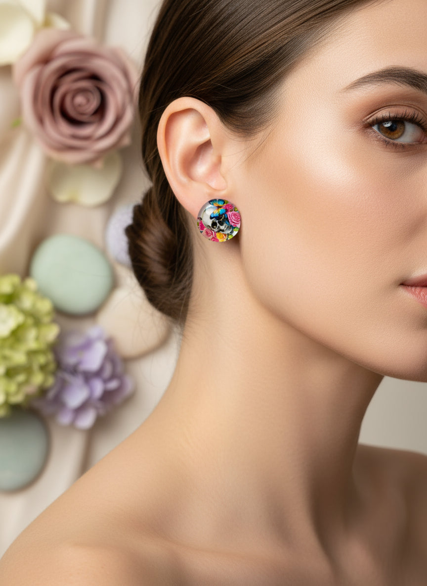 Cabochon Mystical Earring with Skull