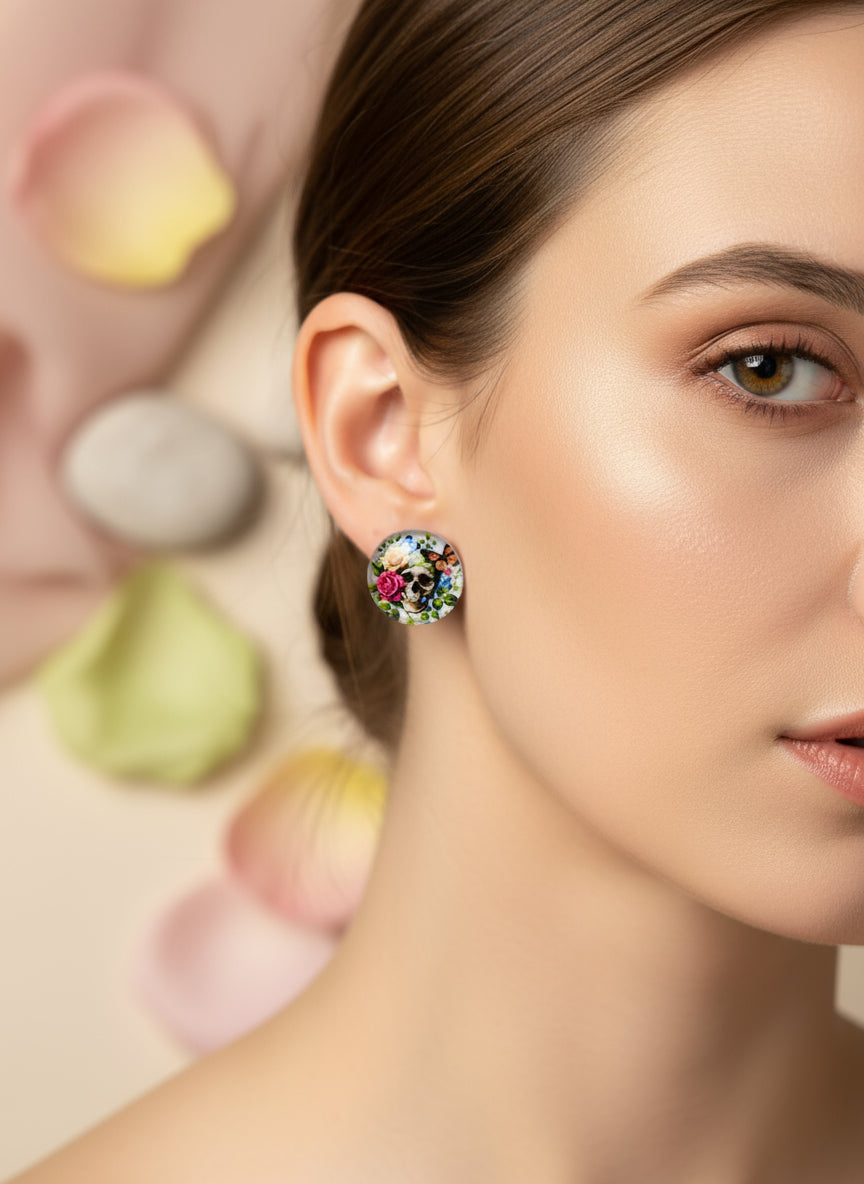 Cabochon Mystical Earring with Skull