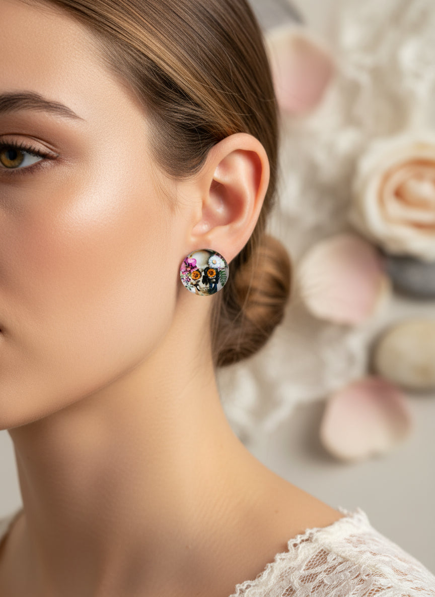 Cabochon Mystical Earring with Skull