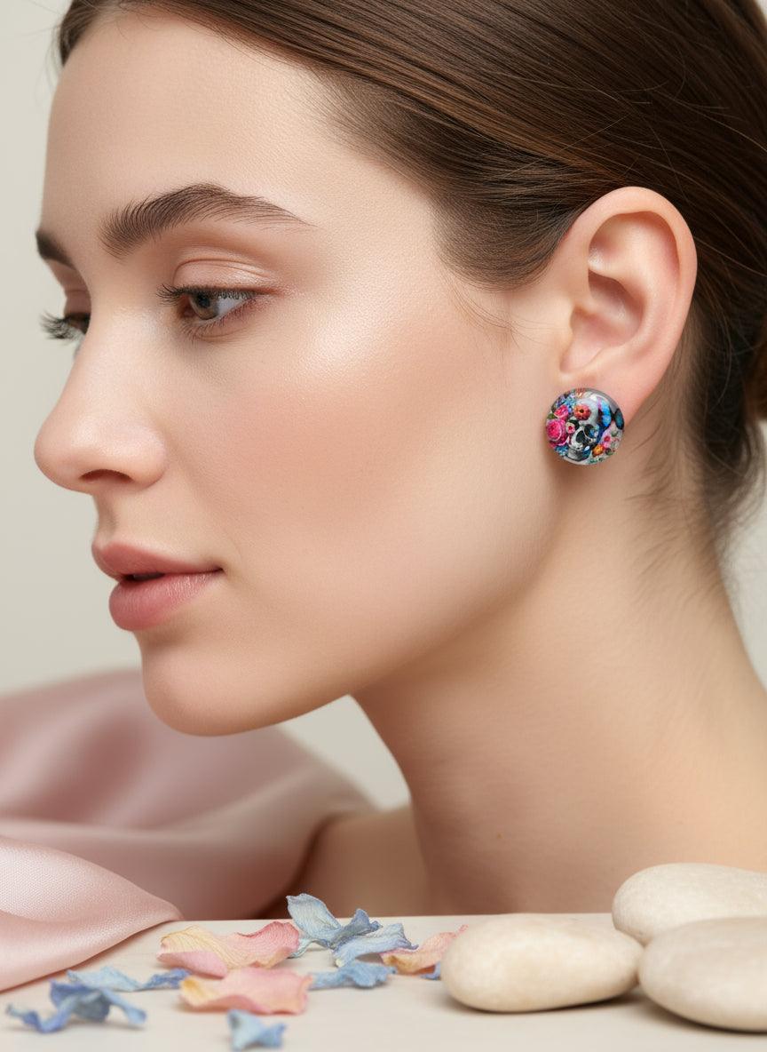 Cabochon Mystical Earring with Skull