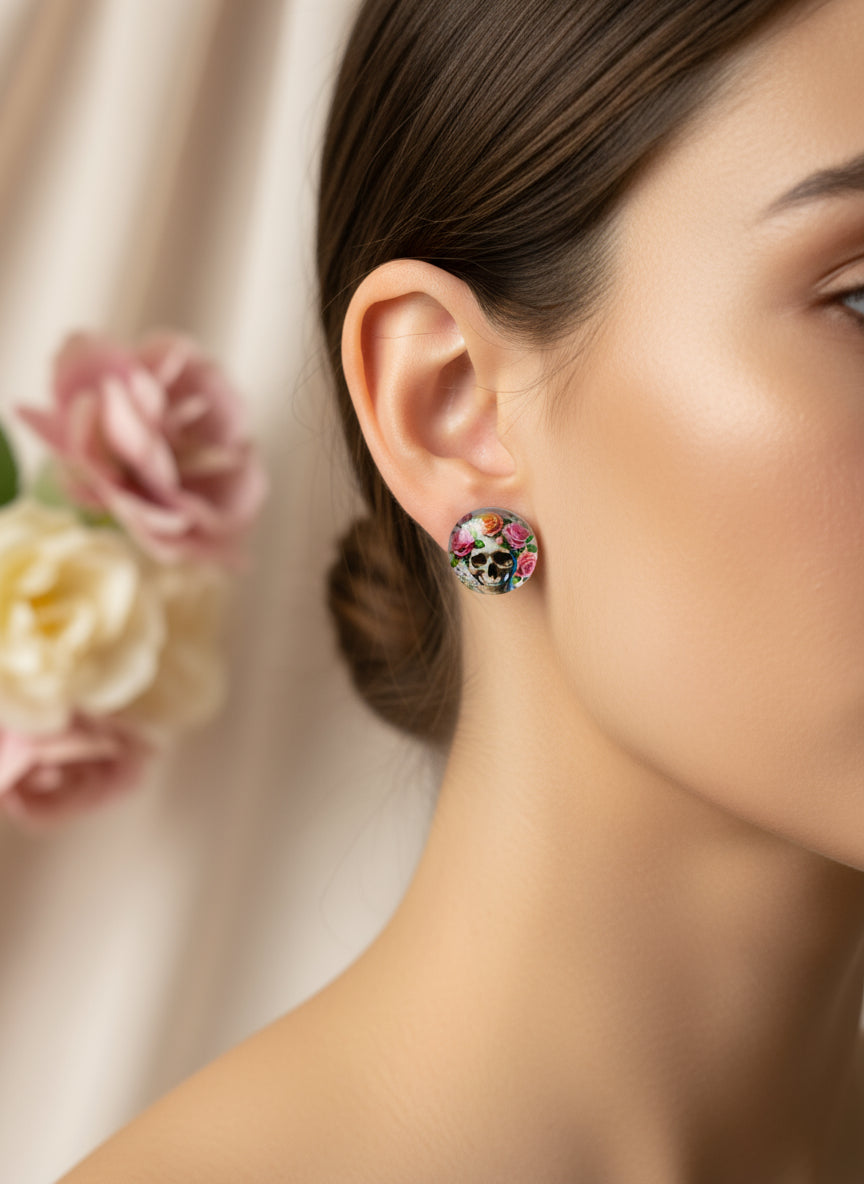 Cabochon Mystical Earring with Skull